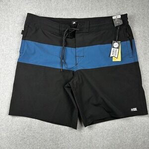 Salty Crew Board Shorts Mens 38 Black Blue Utility Swim Trunks Quick Dry NWT